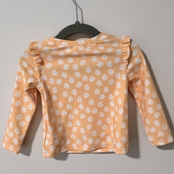 Old Navy 12-18M Girls Floral Orange Long-Sleeve Ruffle-Trim Rashguard & Bottom - Picture 2 of 6